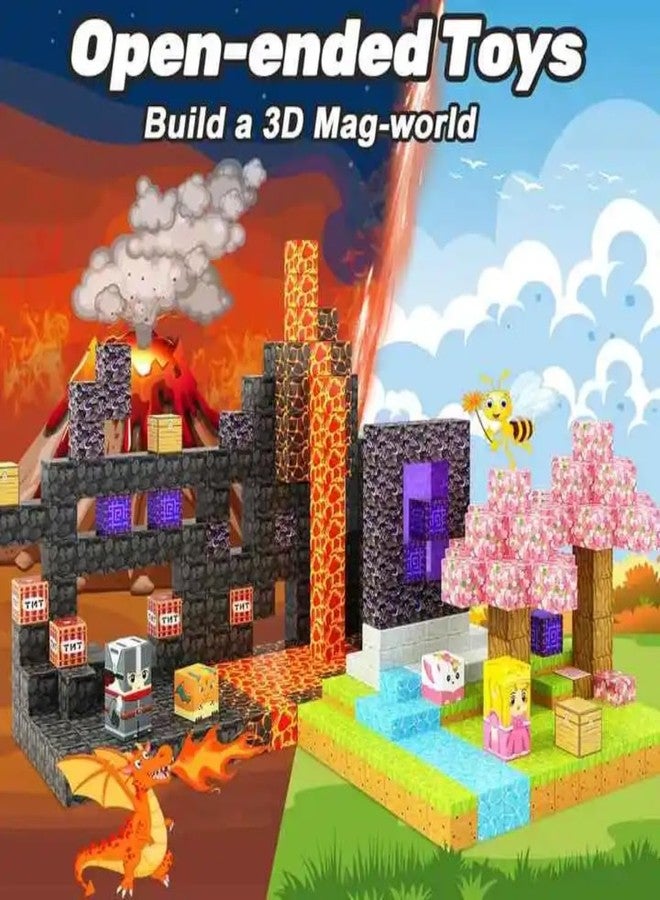 TechMax Solution مجموعة مكعبات تيك ماكس سوليوشن المغناطيسية - مجموعة بناء عالم المغناطيس السحري، مكعبات بناء مغناطيسية، ألعاب للأطفال الصغار، ألعاب حسية خارجية STEM (زهر الكرز، 126 قطعة) - Image 3